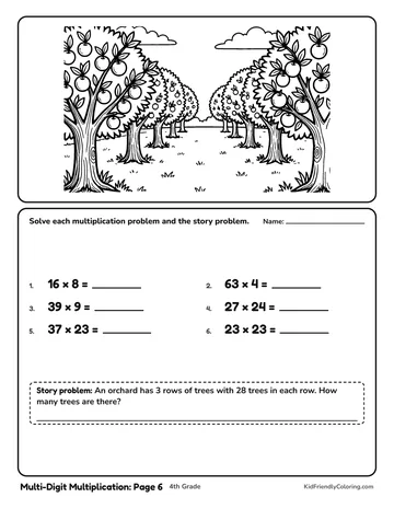 Multi-Digit Multiplication: Page 6 coloring page