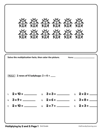 Multiplying by 2 and 3: Page 1 coloring page