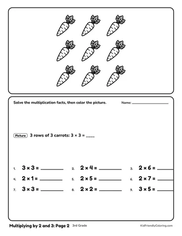 Multiplying by 2 and 3: Page 2 coloring page