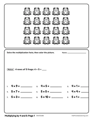 Multiplying by 4 and 5: Page 1 coloring page