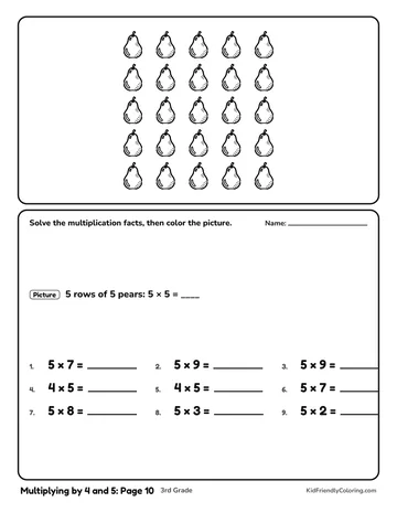 Multiplying by 4 and 5: Page 10 coloring page