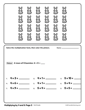 Multiplying by 4 and 5: Page 3 coloring page