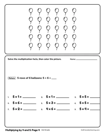 Multiplying by 4 and 5: Page 4 coloring page