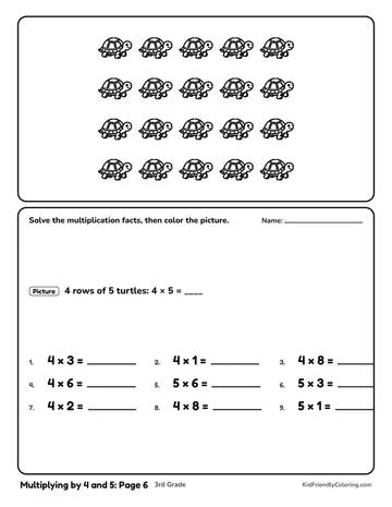 Multiplying by 4 and 5: Page 6 coloring page