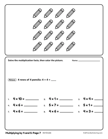 Multiplying by 4 and 5: Page 7 coloring page