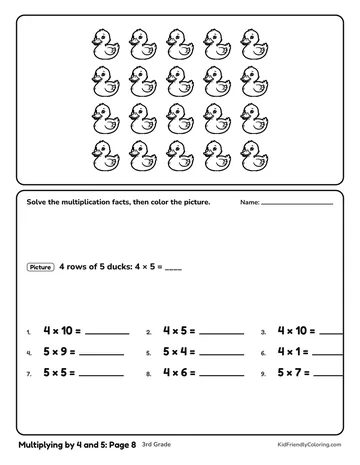 Multiplying by 4 and 5: Page 8 coloring page