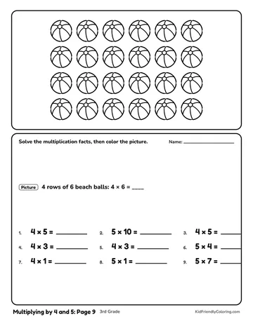 Multiplying by 4 and 5: Page 9 coloring page
