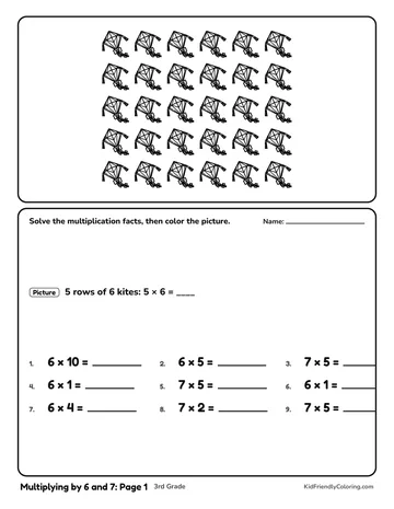 Multiplying by 6 and 7: Page 1 coloring page