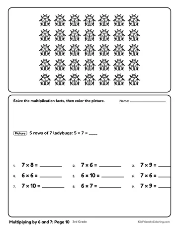 Multiplying by 6 and 7: Page 10 coloring page