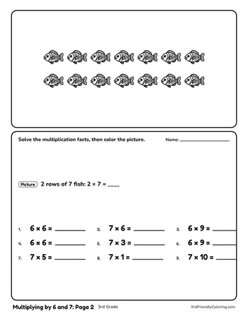 Multiplying by 6 and 7: Page 2 coloring page