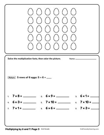Multiplying by 6 and 7: Page 3 coloring page
