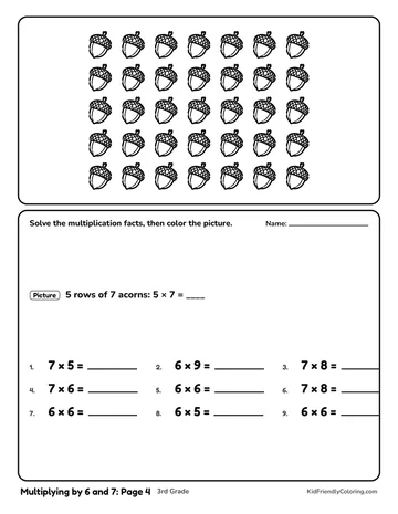 Multiplying by 6 and 7: Page 4 coloring page