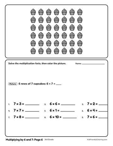 Multiplying by 6 and 7: Page 6 coloring page