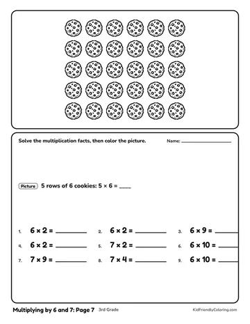 Multiplying by 6 and 7: Page 7 coloring page