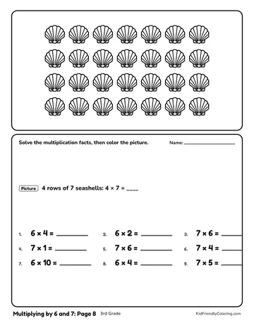 Multiplying by 6 and 7: Page 8 coloring page