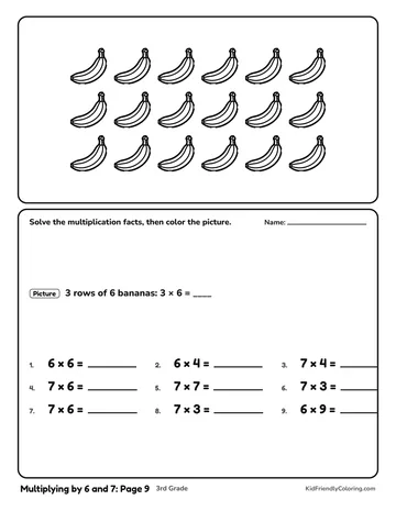 Multiplying by 6 and 7: Page 9 coloring page