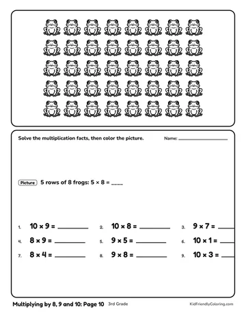 Multiplying by 8, 9 and 10: Page 10 coloring page