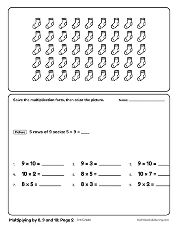 Multiplying by 8, 9 and 10: Page 2 coloring page