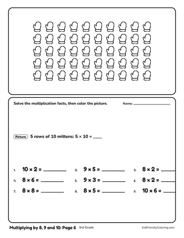 Multiplying by 8, 9 and 10: Page 6 coloring page