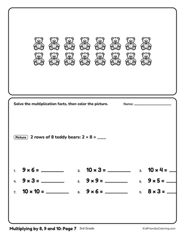 Multiplying by 8, 9 and 10: Page 7 coloring page