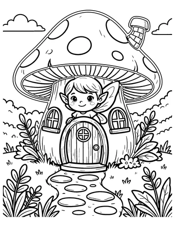 Mushroom Fairy House coloring page