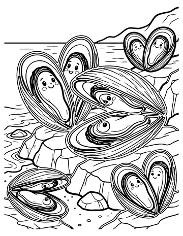 Mussels on the Rocks coloring page
