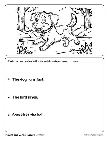 Nouns and Verbs: Page 1 coloring page