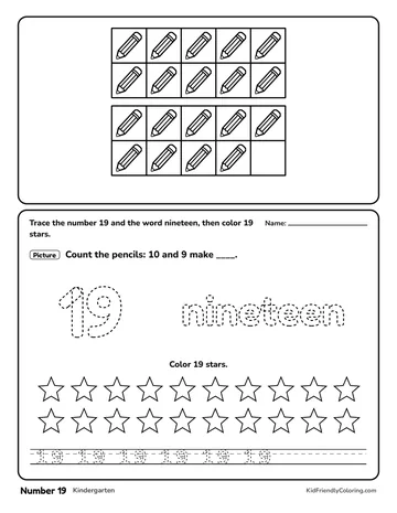 Number 19 coloring page