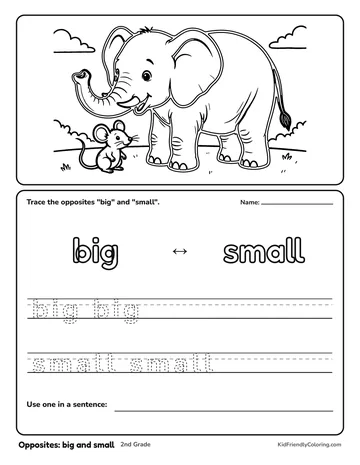 Opposites: big and small coloring page