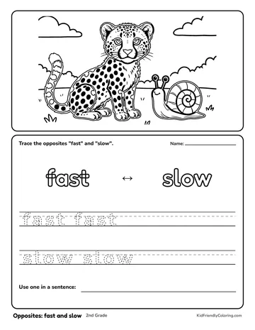 Opposites: fast and slow coloring page