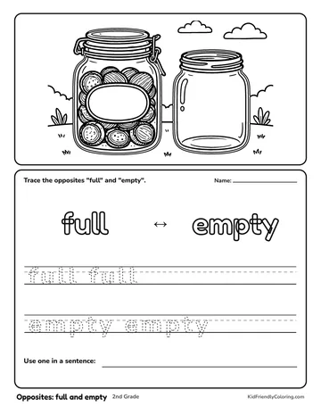 Opposites: full and empty coloring page