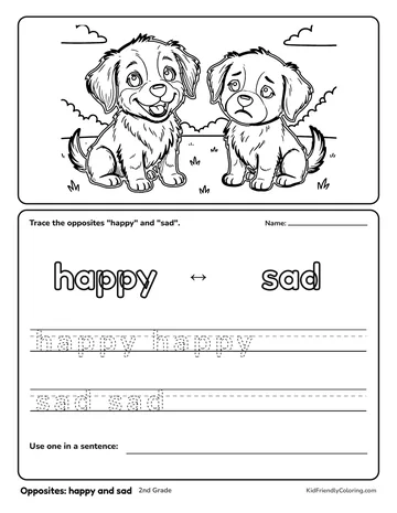 Opposites: happy and sad coloring page