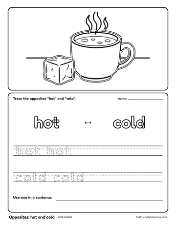 Opposites: hot and cold coloring page