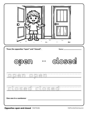 Opposites: open and closed coloring page