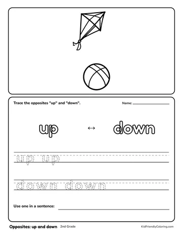 Opposites: up and down coloring page