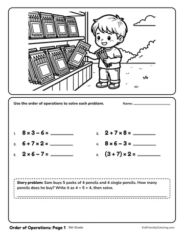 Order of Operations: Page 1 coloring page