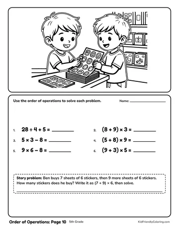 Order of Operations: Page 10 coloring page