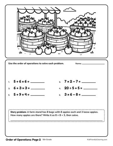 Order of Operations: Page 2 coloring page