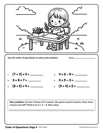 Order of Operations: Page 3 coloring page