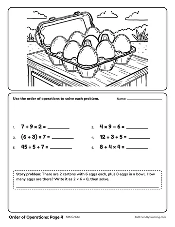Order of Operations: Page 4 coloring page