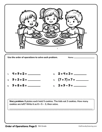 Order of Operations: Page 5 coloring page