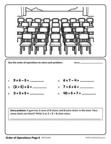 Order of Operations: Page 6 coloring page