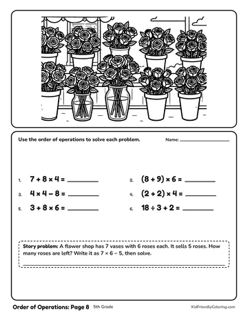 Order of Operations: Page 8 coloring page