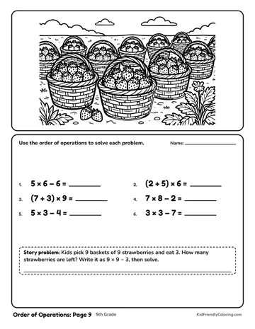 Order of Operations: Page 9 coloring page