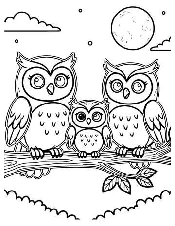 Owl Family coloring page