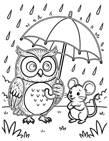 Owl Shares an Umbrella coloring page