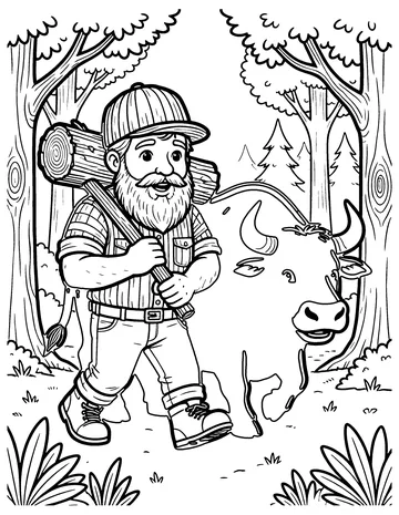 Paul Bunyan and Babe coloring page