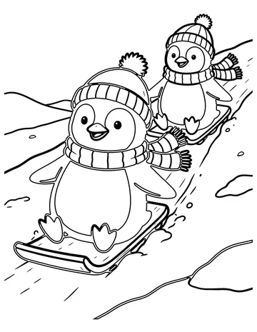 Penguin Winter Fun coloring page
