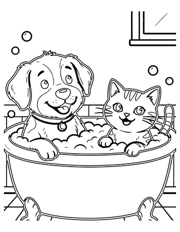 Pet Bath Day coloring page