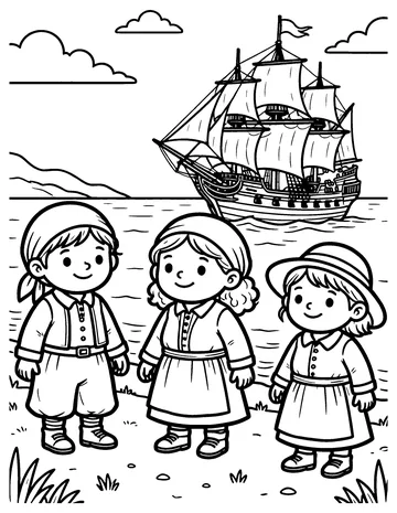 Pilgrims and the Mayflower coloring page